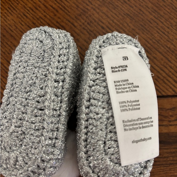 Cozy Silver Knit Infant Booties with White Pom Poms - Picture 3 of 5